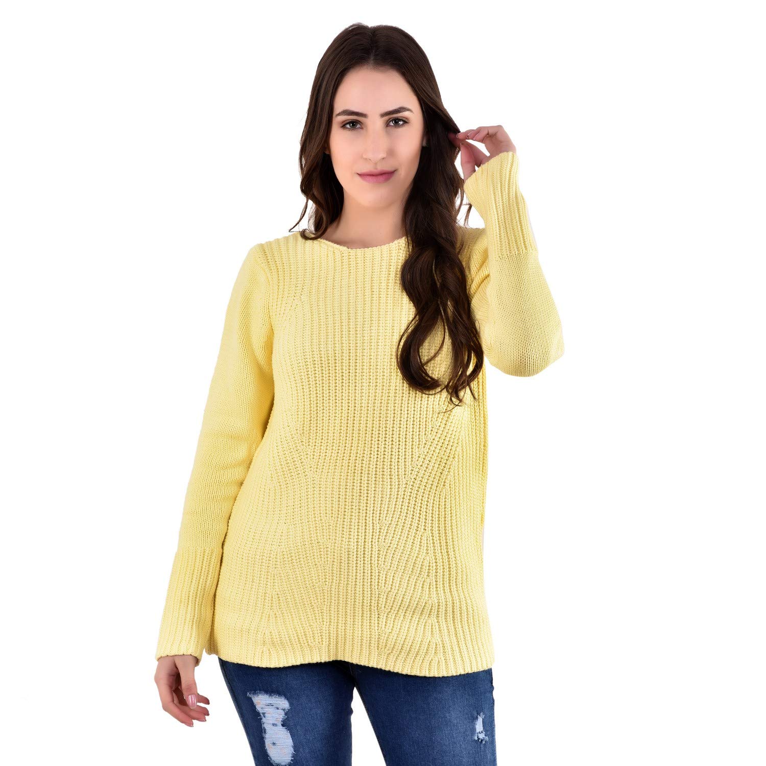 mansicollections lemon full sleeves diagonal knitted sweater for women