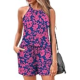 Rapbin 2 Piece Short Sets for Women Casual Vacation Summer Outfits Sleeveless Halter Tops Loose Fit