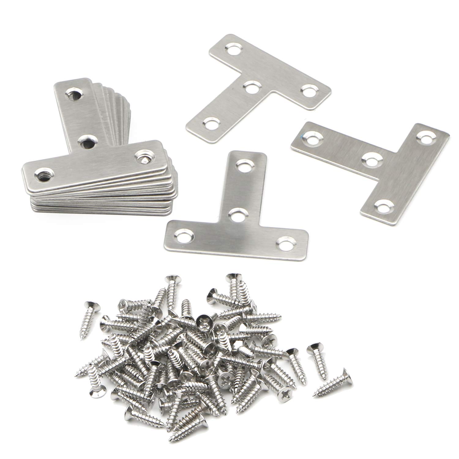 Pxyelec 4 Holes Angle Plate Corner Brace Flat T Shape Repair Bracket Connector 90 Degree Fixing Repair Plated Wooden Furniture 50 mm x 50 mm , Pack of 20