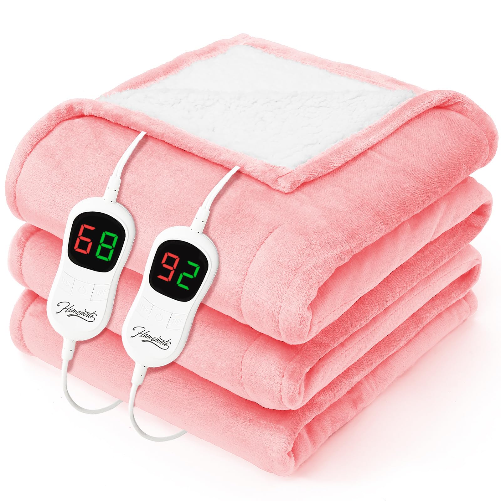Photo 1 of Homemate Electric Heated Blanket Queen - 84"x90" Heating Bed Blankets Throw with 10 Heating Levels 8 Hours Auto Off Fast Heating Over-Heated Protection Ultra Soft Warm Flannel ETL Certified Pink