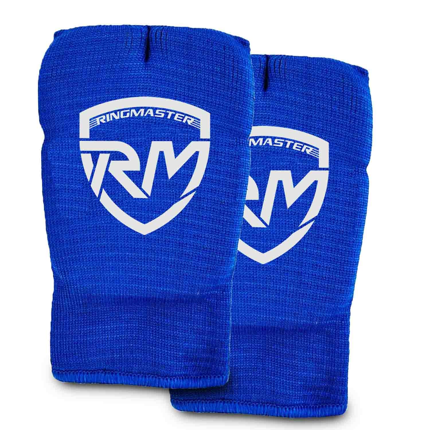 RingMaster Sports Elastic Hand Pads Mitts Slip on Martial Arts Karate Unisex (Blue, Large)
