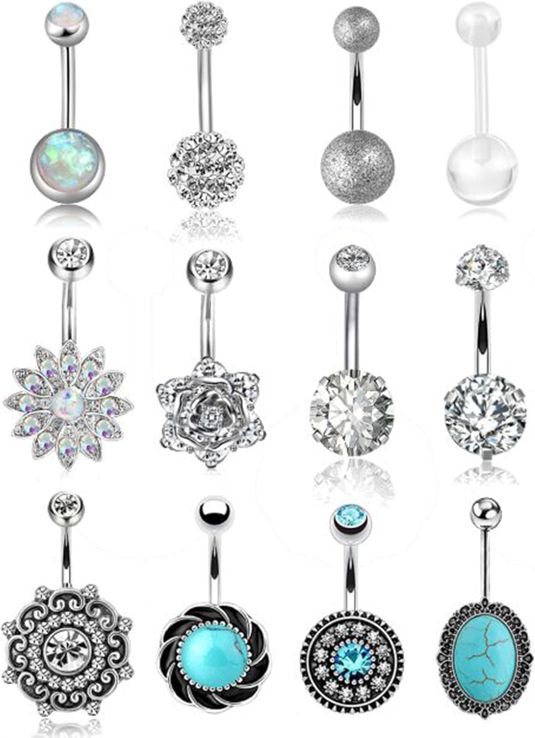 FIBO STEEL 12 Pcs 14G Stainless Steel Belly Button Rings for Women Navel Barbell Body Jewelry Piercing &hellip;