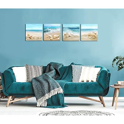 Buy Beach Canvas Wall Art Ocean Decor Beach Seashell Starfish Nature Picture Blue Canvas Artwork Turquoise Contemporary Wall Art For Bathroom Bedroom Living Room Office Kitchen Wall Decor 12 X 12 X