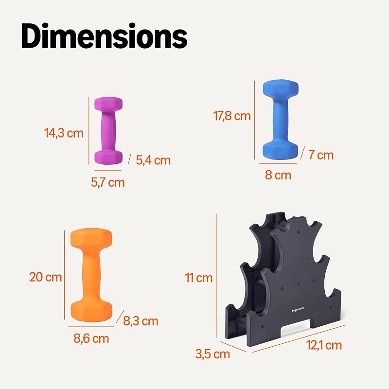 Neoprene Dumbbell Weights Set with Stand, 1, 2, 3 kg Pairs