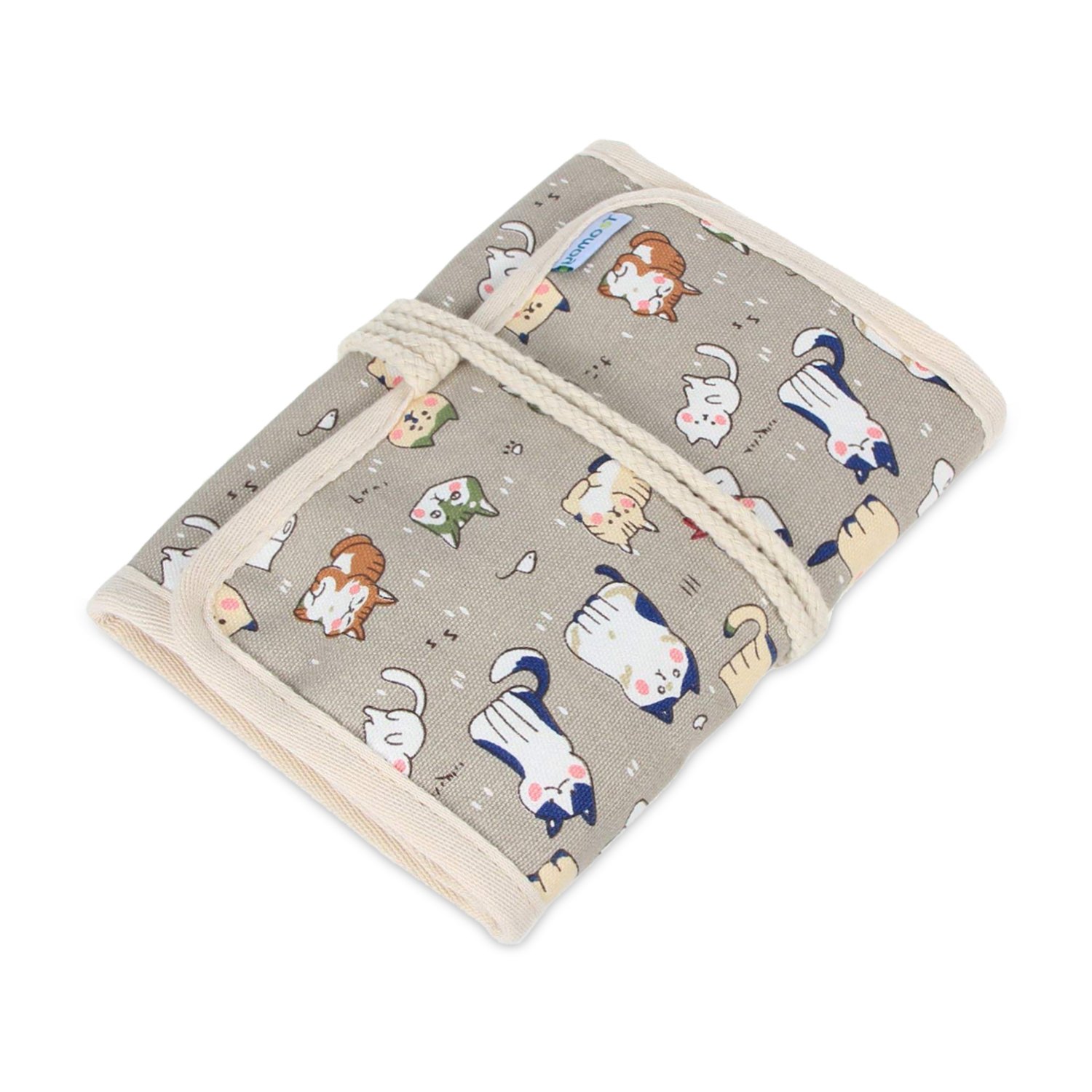 Teamoy Crochet Hook Case, Roll Bag Holder Organizer for Various Crochet Needles and Knitting Accessories, Cartoon Cats