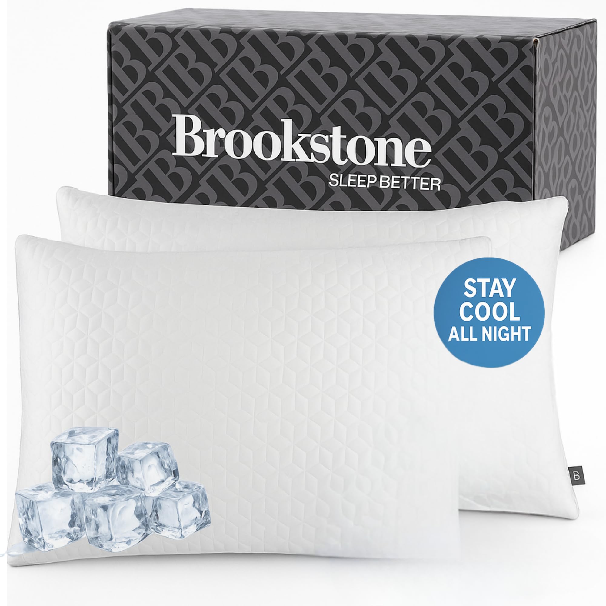 Photo 1 of Brookstone Cool Sense Down Alternative Pillow 2 Pack - Cold Cooling Pillows for Hot Sleepers - CoolSense Pillows for Sleeping - Stay Cool and Comfortable All Night - White, King Size