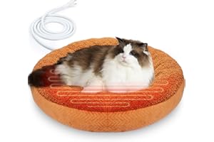 AUPETEK Heated Cat Beds for Indoor Cats Warming Cat Beds Super Soft Machine Washable Thermo Kitty Electric Heating Bed 19 Inches Round