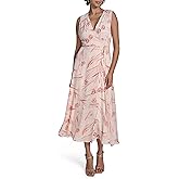 Calvin Klein Womens Sleeveless V-Neck Tie Waist Fit & Flare Midi Dress