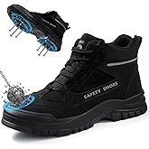 LANGTAN Steel Toe Work Boots for Men - High Top Puncture Resistant Safety Boots - Industrial Boot for Worker - Comfortable Wo
