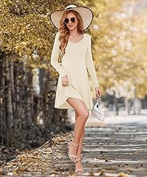 DEARCASE Women's T-Shirt Dress Beige X-Large V-Neck