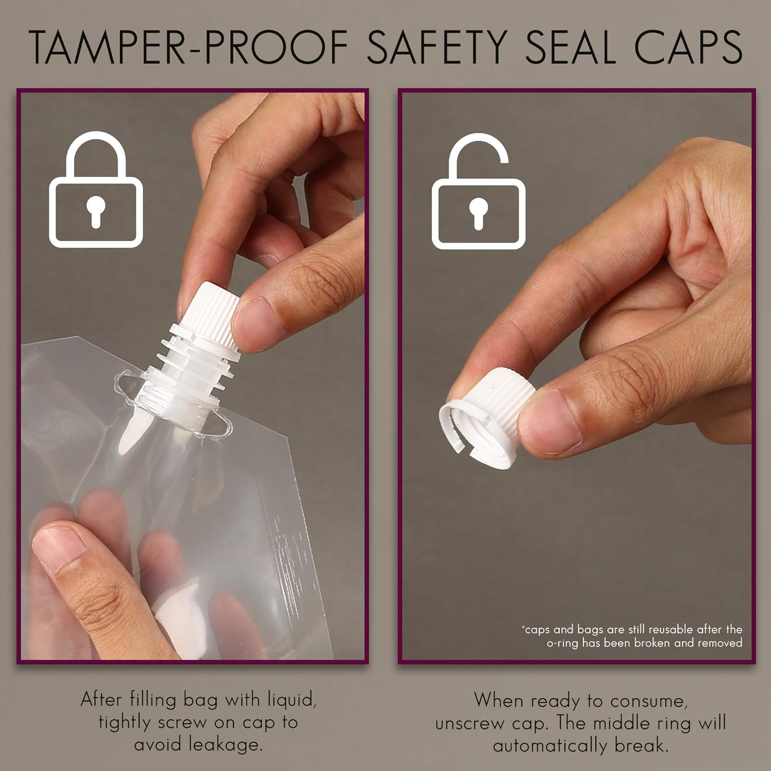 Drink Pouches for Adults 20pcs 16oz Plastic Flask for Liquor Reusable