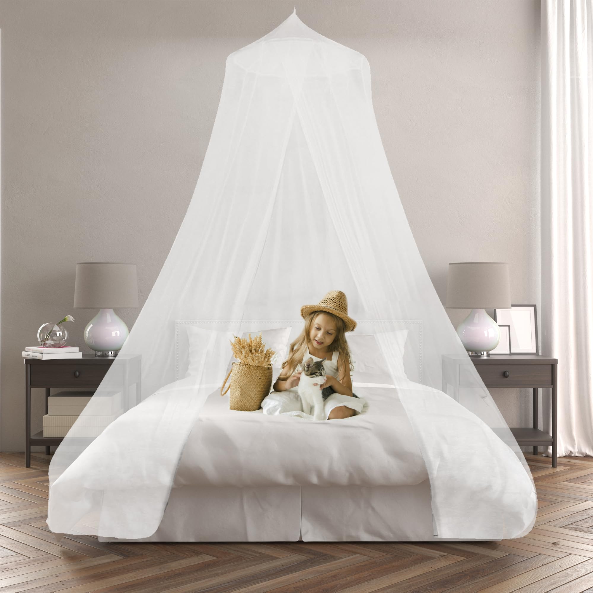JJOnlineStore - White Dome Mosquito Nets for Beds | Mosquito Net Travel Mosquito Net Bed Curtains | Bed Canopy for Double Bed Hammocks Cribs for Indoor/Outdoor, Camping, Easy Setup (60*250*1200cm)