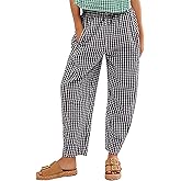 Flygo Girls Plaid Wide Leg Pants Gingham Elastic Waist Trousers Cute Print Bottoms with Slant Pockets