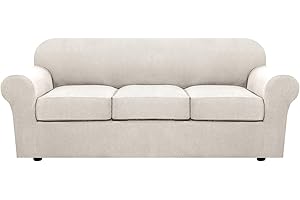H.VERSAILTEX 4 Piece Stretch Couch Covers for 3 Cushion Couch Sofa Furniture Slipcovers Feature Upgraded Thicker Jacquard Fabric (Sofa, Ivory)