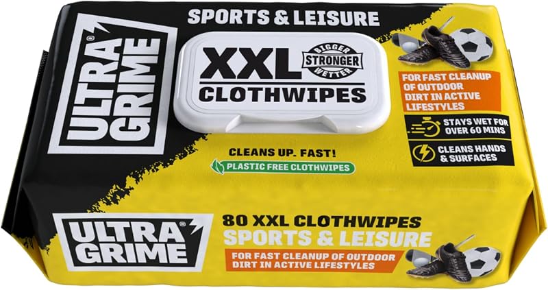 UltraGrime Sports Leisure Wet Wipes 80pk XXL Heavy Duty Gym Hands Boots Gear