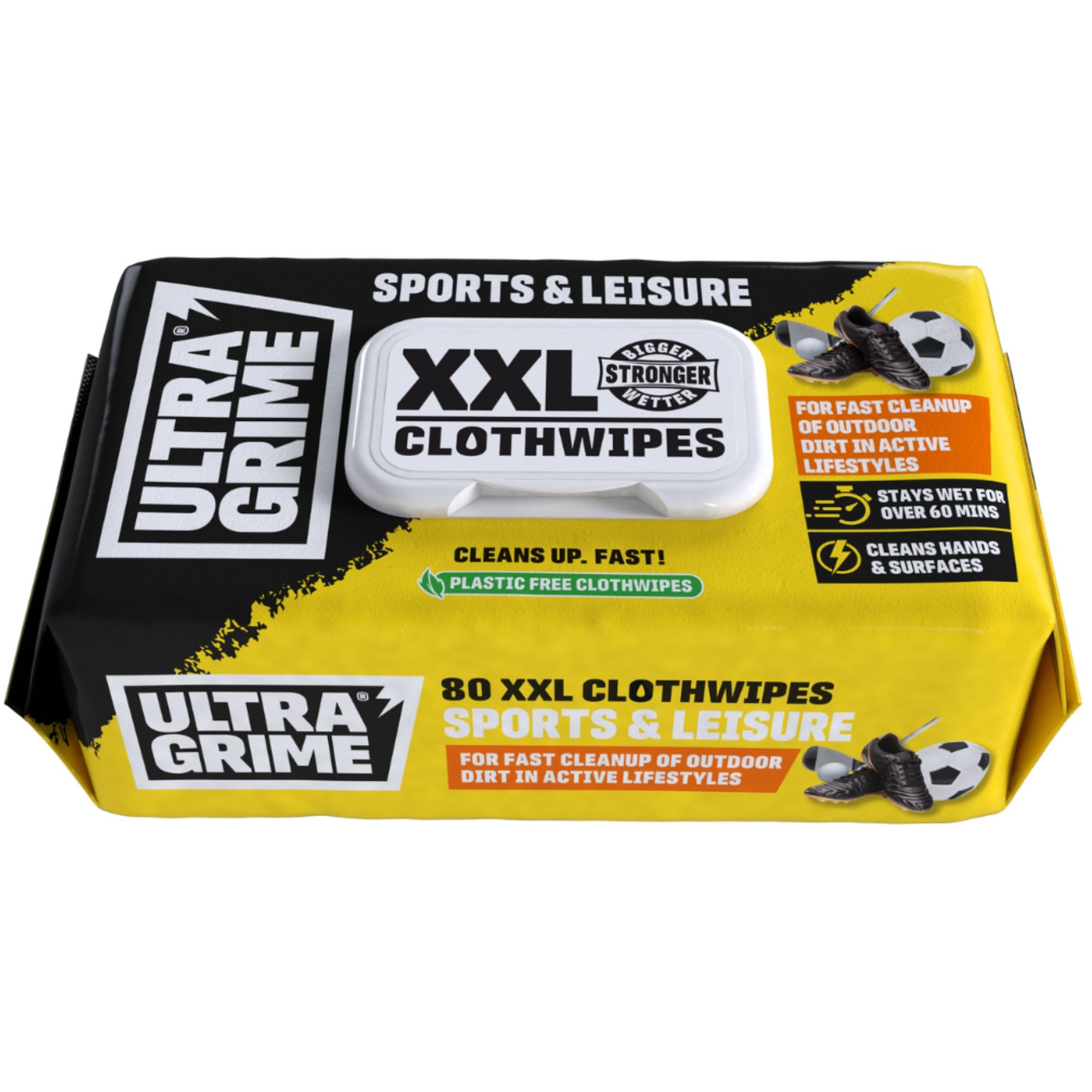 UltraGrime Sports & Leisure Wet Wipes - Multi-Purpose Cleaning Cloths for Sports, Gym Equipment, Hands, Trainers, Football Boots, Golf Gear - XXL Large Heavy-Duty Cloths Alcohol Free (Pack of 80)