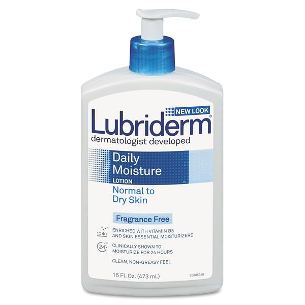 LUBRIDERM DAILY MOISTURE HYDRATING UNSCENTED BODY LOTION WITH VITAMIN B5 FOR NORMAL TO DRY SKIN, NON-GREASY AND FRAGRANCE-FREE LOTION. 16 FL. OZ