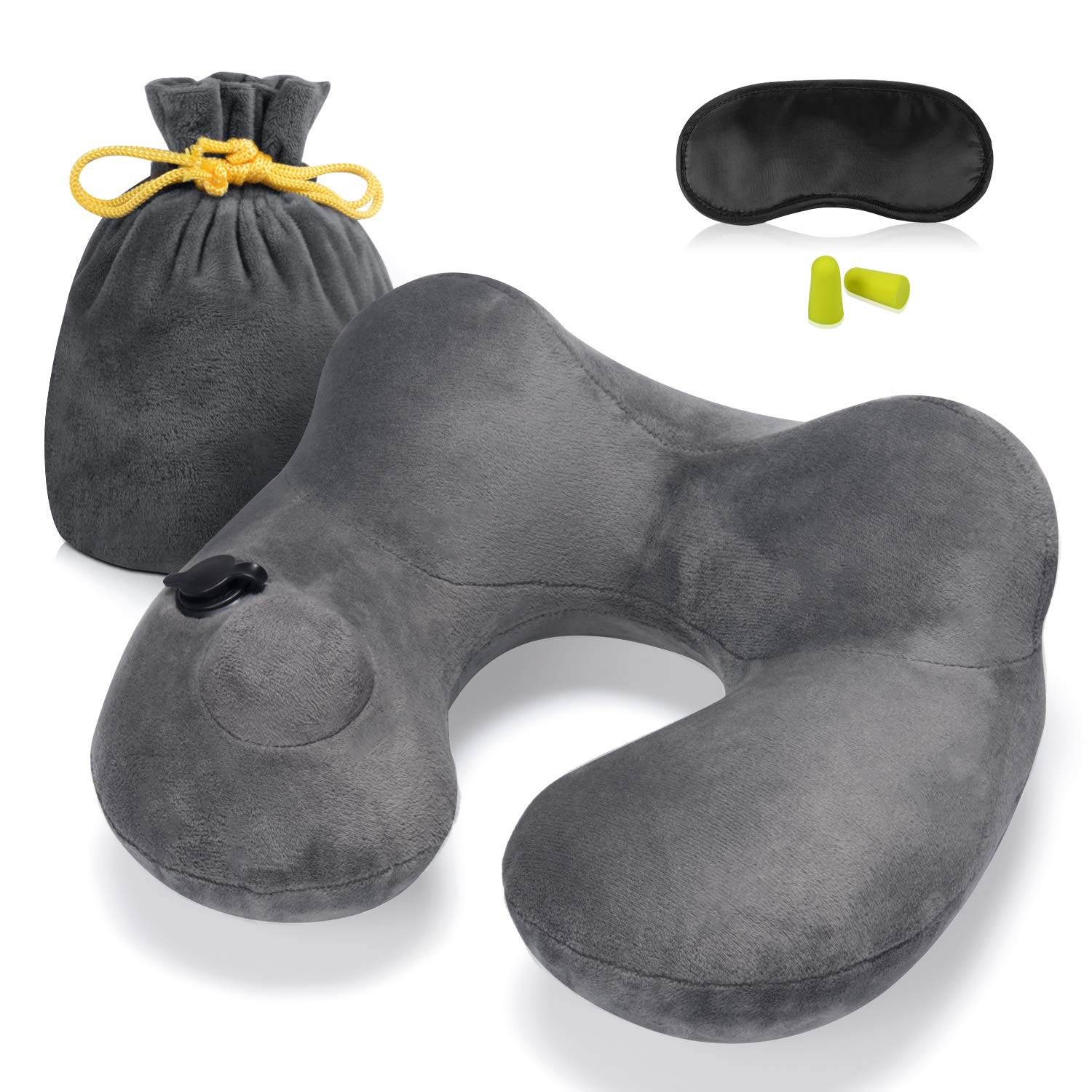 HITSZS Coussin Nuque Gonflable Voyage - Ergonomique, Housse Lavable - Avion, Voiture, Bureau