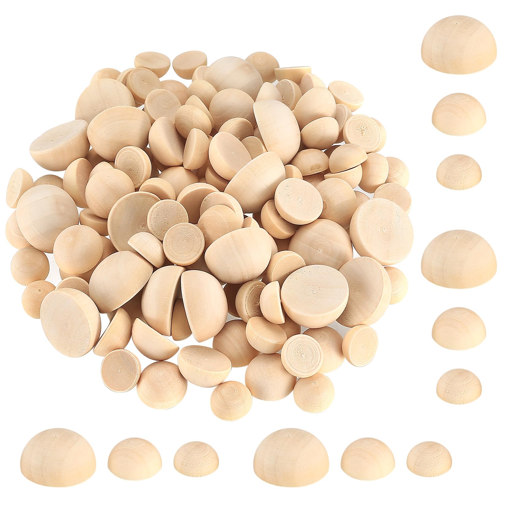 310 Pcs Half Wooden Beads for Crafting, Macrame Beads, Half Wooden Balls for Crafts, Unfinished Natural Split Round Wood Beads, Hemisphere Wood Balls for DIY Craft Decorations, 10mm/12mm/15mm