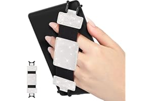MoKo Soft Hand Strap for 6-8" Universal eReaders & Tablets, Black High-Elasticity Versatile Hand Strap Lightweight Finger Grip Holder, Glitter White