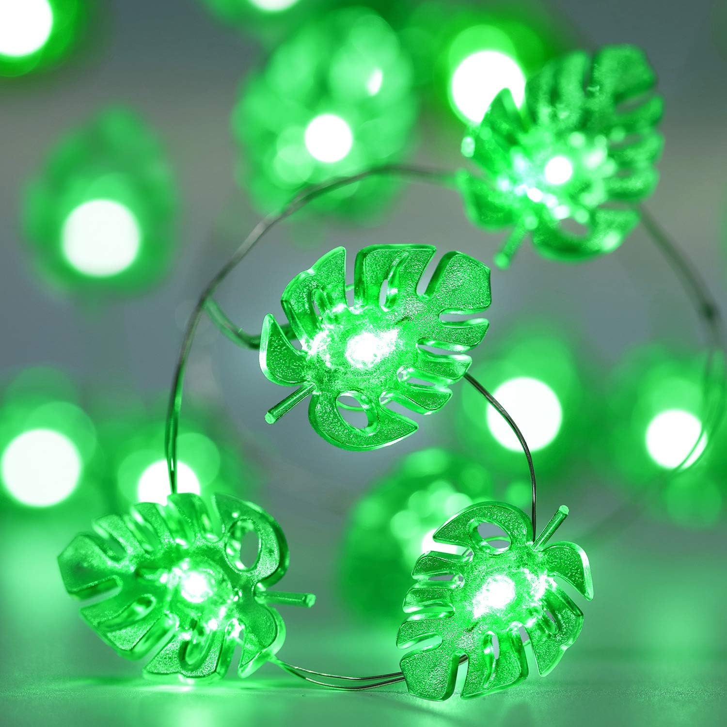 Green String Lights,10ft 40 LEDs Green Palm Leaves Fairy Light, Battery