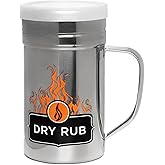 Outset Stainless Steel Dry Rub Shaker With Lid, 13oz Seasoning Dispenser | Easily &amp; Evenly Season Your Food | 13 Ounce Seasoning Shaker With a Lid &amp; Handle | Perfect For Dry Rubs, Flour &amp; Spice Blends