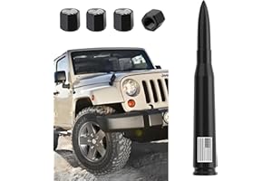 ENGIRETTE American Flag Antenna with Tire Valve Caps for Jeep Wrangler Gladiator JL JK JT Rubicon Sahara Unlimited Sport 4xe Willys Mojave 2007-2024 Short Antenna Replacement Jeep Wrangler Accessories