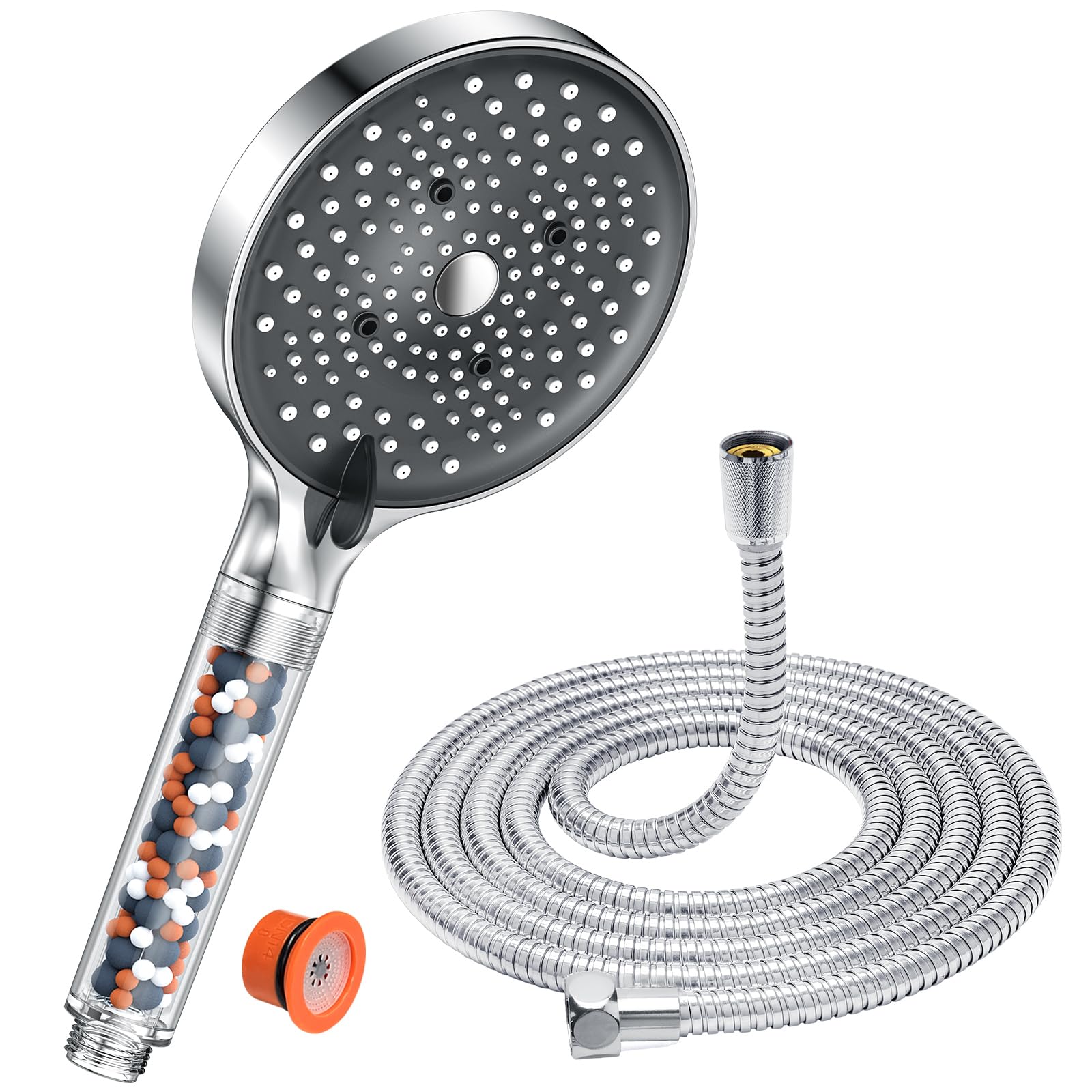 YEAUPE PRO Alcachofa Grande con filtro (130 mm de diámetro) Alcachofa alta presión 6 tipos de chorro, Alcachofa Antical Cromo con manguera 1,6M