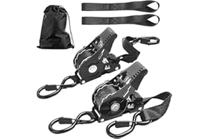 COLORFULBEETLE Retractable Ratchet Strap Heavy Duty 2 Pack 10 FT 1800 LB Break Strength Ratchet Tie Down with Safety Lock S Hooks and Soft Loop Tie Down,Easy Retract for Motorcycle,Truck Securing Cargo,Car.