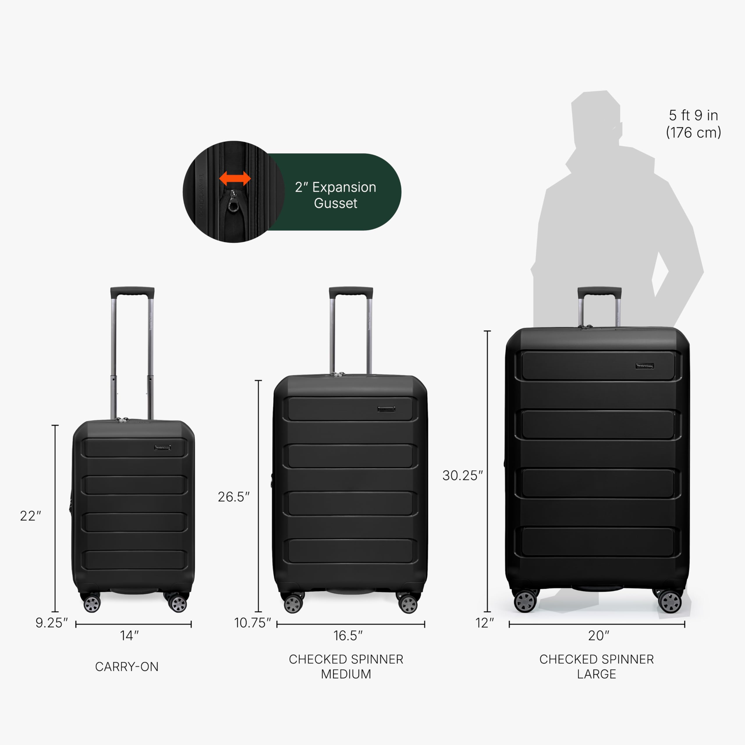 Traveler's Choice Pagosa Indestructible Hardshell Expandable Spinner Luggage, Black, 22-Inch Carry-on