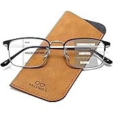JOLLYNOVA Progressive Reading Glasses Men,Titanium Metal Frame Blue Light Blocking Anti Eyestrain Multifocus Computer Readers