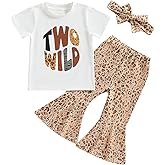 Eadrioss Toddler Baby Girl Birthday Outfit Wild One/Two Wild/Three Wild/Four Wild Romper Shirt Leopard Bell Bottoms