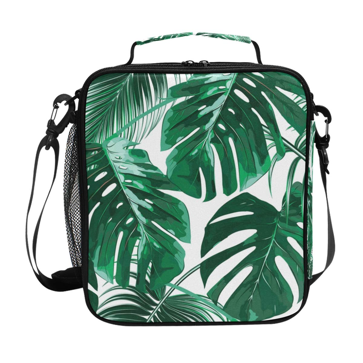 FFY Go Girls Palm Tree Lunch Bags Tropical Green Large Insulated Lunch Box Tote Bag Cold Thermal Freezable Shoulder Strap for Kids Teen Women School Work