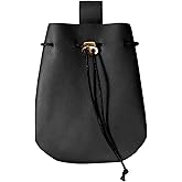 Retro Belt Pouch Drawstring Coin Purse Renaissance Medieval Pirate Costume Faux Leather Dice Comestic Storage Travel Accessory (A-Black)
