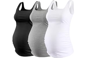 Ecavus 3PCS Maternity Square Neck Tank Top Sleeveless Ribbed Knit Basic Tops Pregnancy Athletic Yoga Shirts Camisole