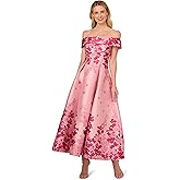 Adrianna Papell Women's Floral Off Shoulder Dress | Formal Jacquard Dress with Fitted Bodice & Structured Long Skirt