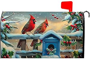 VENTUCOVEN Winter Mailbox Cover Cardinal Birds Mailbox Covers Holly Berry Mailbox Cover Magnetic Standard Size 21x18 Inch Mailbox Decorations for Christmas Garden Home Yard Decorations