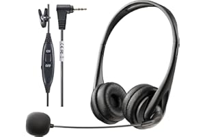 Voistek 2.5mm Phone Headset with Noise Canceling Mic & Mute Switch & Volume Controls, Telephone Headset for Panasonic AT&T Vtech Uniden Cisco Grandstream Polycom Cordless Phones-Binaural