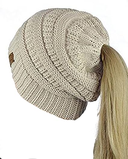 cable knit ponytail hat