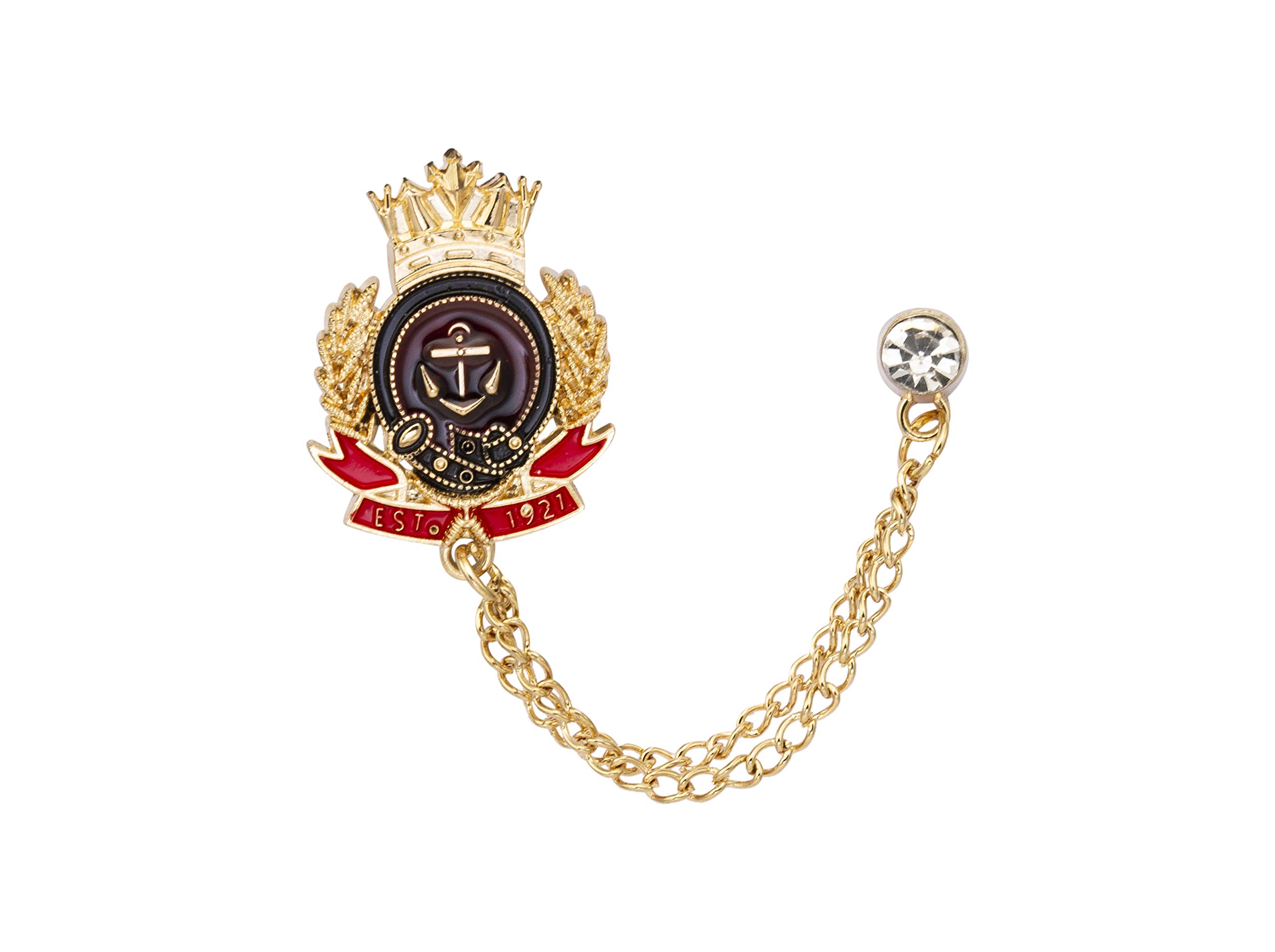 Knighthood Crowned Anchor with Crystal Detailing Chain Metal Lapel Pin Badge Coat Suit Wedding Gift Party Shirt Collar Accessories Brooch for Men