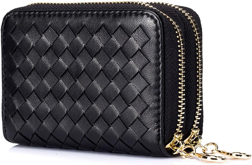 Esdrem RFID Blocking Card Holder Wallet Lambskin Leather Credit ID Card Security Travel Wallet Double Zipper Coin Purse for Women (Black)