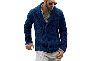 KARLYWINDOW Mens Cable Knit Cardigan Sweater Shawl Collar Loose Fit Long Sleeve Casual Cardigans
