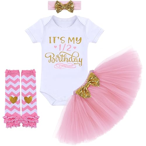 1st 2nd Birthday Cake Smash Outfit Baby Girls Romper+Tulle Skirt Tutu Dress+Sequins Bow Headband+Leg Warmers 4PCS Clothes Set