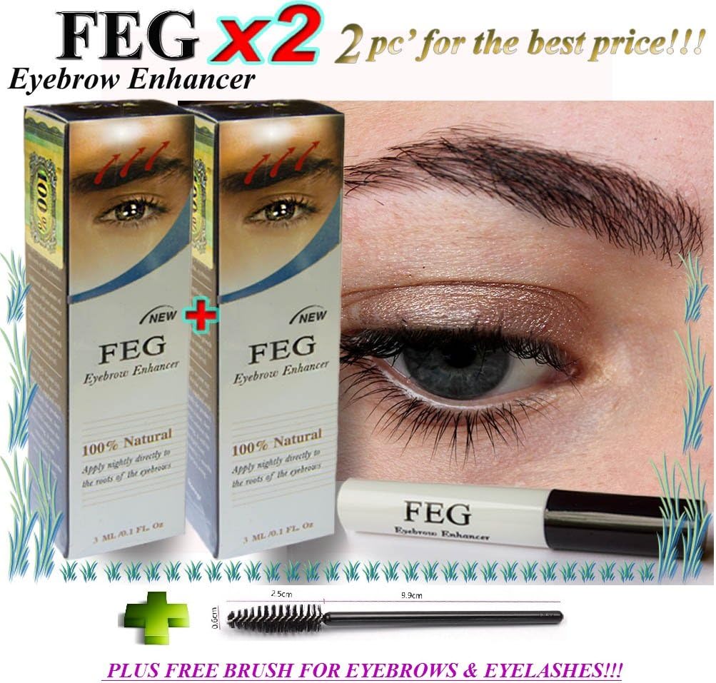 2 X FEG Eyebrow Enhancer Growth Liquid/Serum. 100% Original with Anti-Fake sticker!!! + FREE BRUSH FOR EYELASHS AND EYEBROWS!!! + Eyelashs and eyebrow brush!!!