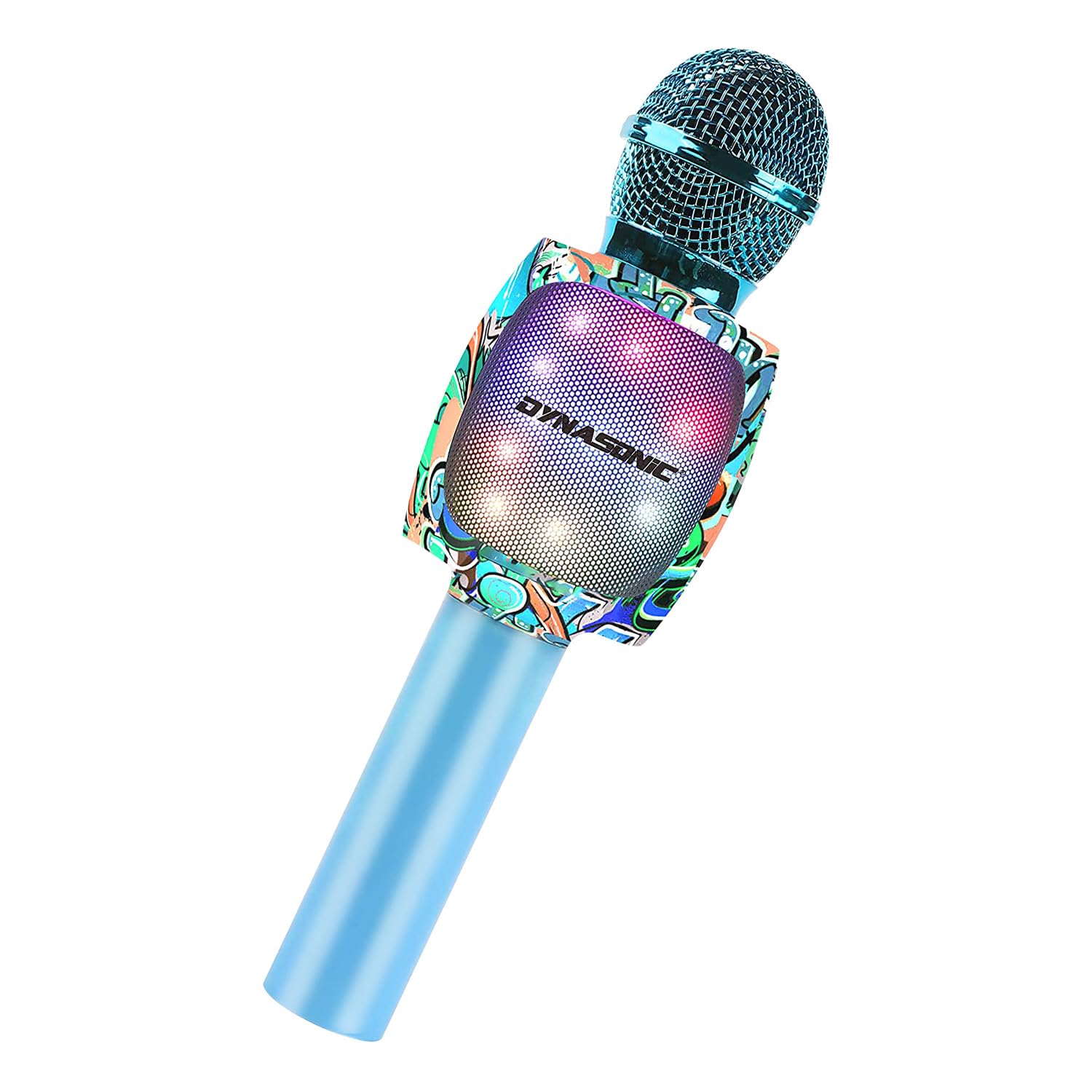 DYNASONIC Bluetooth Karaoke Microphone, toys for boys and girls Portable Karaoke Wireless Microphone with LED Lights for Children, original gifts children (DM-05 Blue)