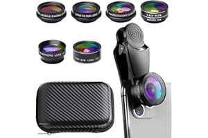 DTHUIHUA 7 in1 Mobile Phone Camera Lens, Mobile Phone Lens Kit, Universal Clip, for iPhone, for Samsung, for Android Smartphone, On Wide Angle+Macro+ Fish Eye+Kaleidoscope+Star Filter+CPL Lens(Black)