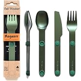 FULL WiNDSOR - MAGWARE Magnetic Travel Camping Cutlery Utensils Set | Travel Utensils for Outdoor Cooking, Dining, &amp; Camping, Knife, Fork &amp; Spoon, Portable Silverware &amp; Pouch, Green (3 PCS)
