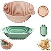 Kicihen Silicone Banneton Basket,9-10 inch Silicone Bread Proofing Basket,2 Pack Sourdough Baking Supplies Collapsible Proofing Bowl for Home Baking & Beginners making (Round Pink+Oval Green)
