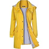 Bloggerlove Raincoat Women Hooded Outdoor Rain Jacket Lightweight Windbreaker Lined Trench Coat Yellow L
