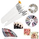 RUIMIO 30 Nail Striping Tape, 15 Nail Art Brush, 12 Colors Nail Rhinestones, 3D Nail Art Gold / Silver Studs